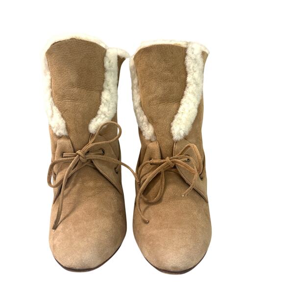 Manolo Blahnik Ostrava Camel Suede Shearling Ankle Boots Size IT 37 / US 7 - Picture 3 of 15